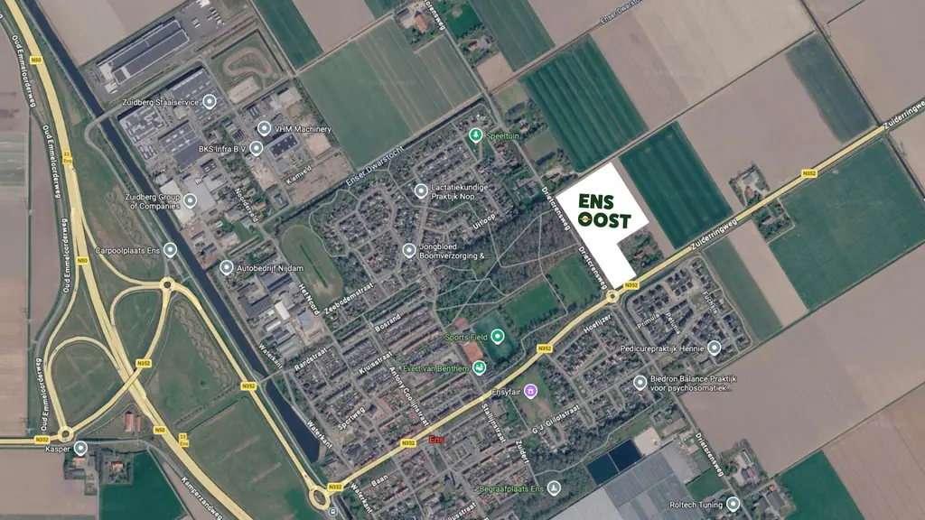 Plattegrond van Ens Oost met de indeling van de wijk